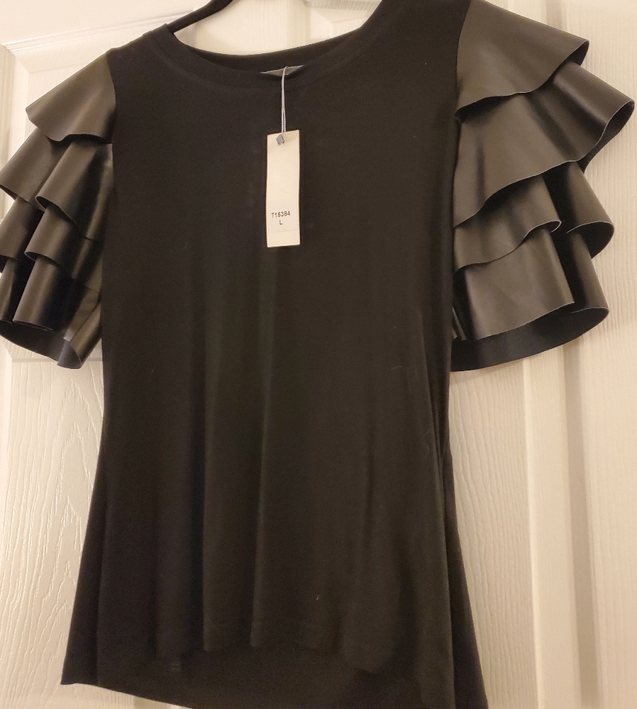 Gracia Faux Leather Ruffle Sleeve
